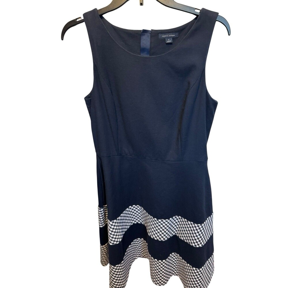Tommy Hilfiger Sleeveless Sheath Dress Womens Navy White Pockets Sz8 Classic EUC